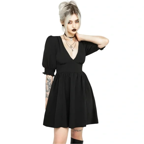 Disturbia Black Divination Textured Mini Dress Size 10 Goth Gothic whimsical - Picture 15 of 16